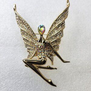 Gold Tone Angel Brooch Statement Brooch